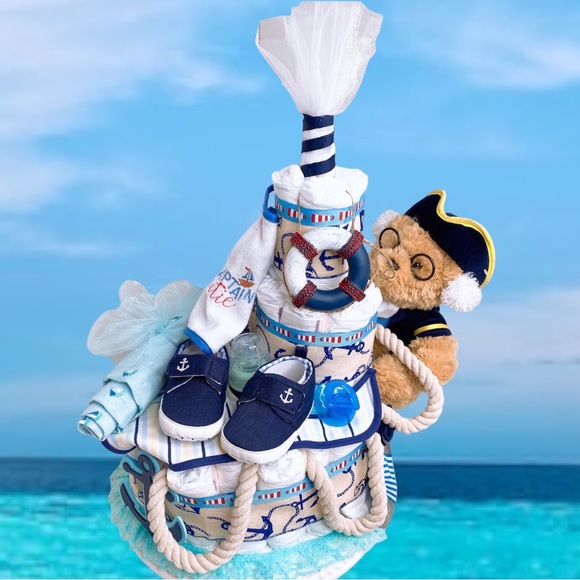 Nautical Captain Boat Diaper Cake Baby Shower Gift